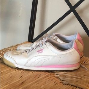 women pink/white puma shoes 8.5